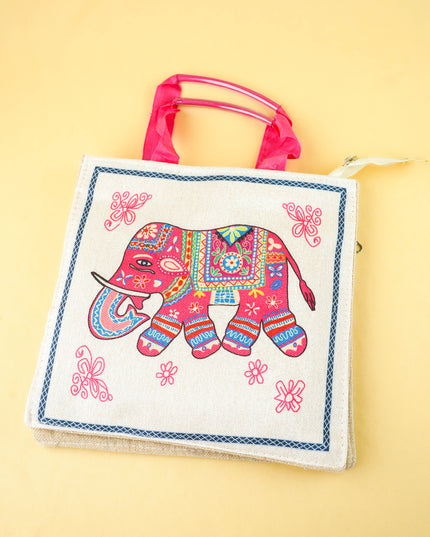 Combo: Elephant Print Handbag with Elephant Plate & Haldi Kumkum - WGC0152