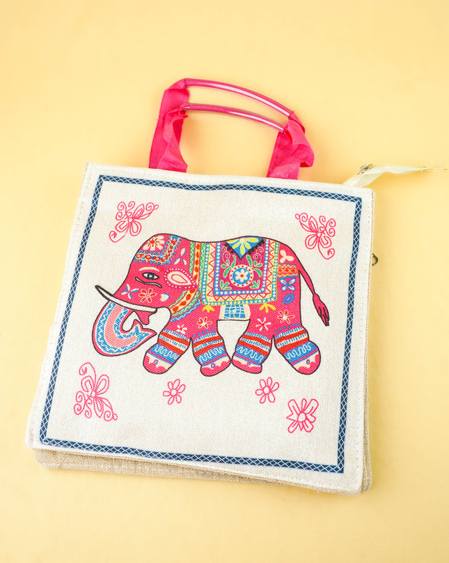 Combo: Elephant Print Handbag with Elephant Print Plate & Haldi Kumkum - WGC0152