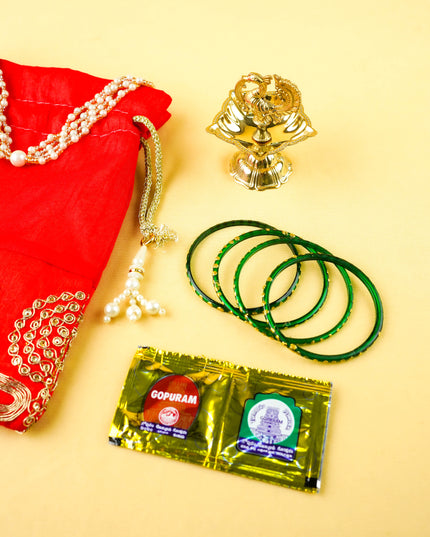 Combo: String Bag with Annapakshi Diya & Bangle Manjal Kumkum - WGC0155