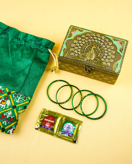 Combo: Patola String Bag with Peacock Jewel Box with Bangle Manjal Kumkum - WGC0156