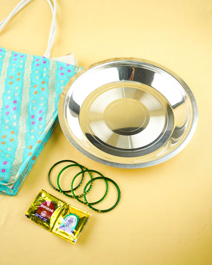 Combo: Banarasi Jute Bag with Plate & Bangle Haldi Kumkum - WGC0157