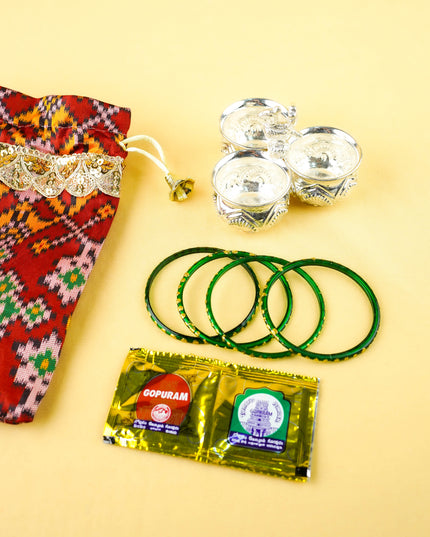 Combo: Patola String Bag with 3 Cup Kumkum Holder - WGC0159