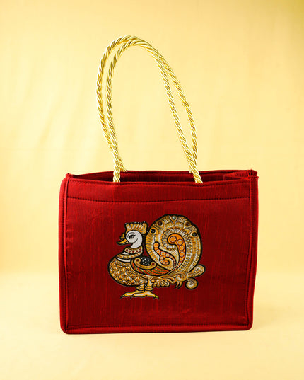Combo: Raw Silk Annapakshi Handbag with 2 Cup Kumkum Holder & Haldi Kumkum - WGC0161