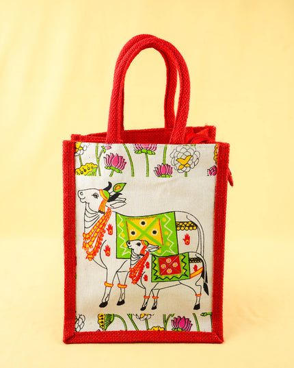 Combo: Pichwai Jute Bag with Metal Jar & Bangle Manjal Kumkum - WGC0162