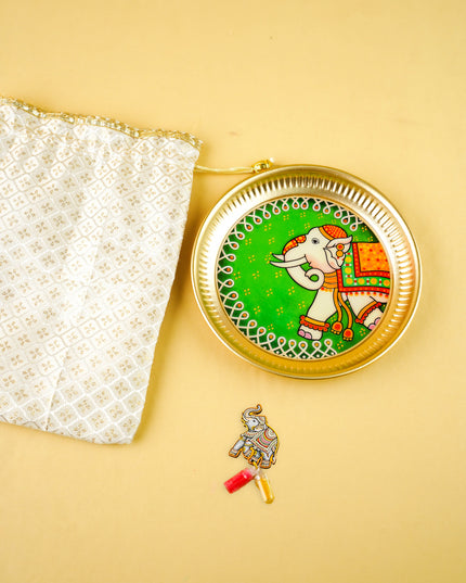 Combo: String Bag with Elephant Print Plate & Haldi Kumkum - WGC0163