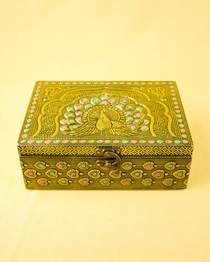 Combo: Jute Bag with Peacock Jewel Box & Bangle Manjal Kumkum - WGC0164