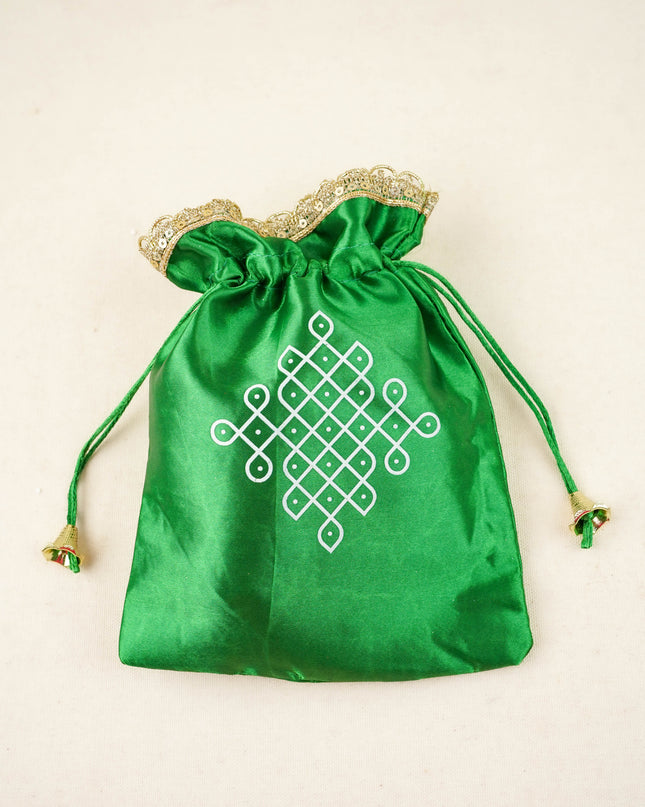 Combo: Kolam Print String Bag with Brass Bell & Bangle Manjal Kumkum - WGC0166