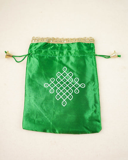 Combo: Kolam Print String Bag with Brass Bell & Bangle Manjal Kumkum - WGC0166