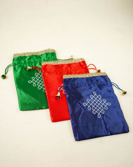 Combo: Kolam Print String Bag with Brass Bell & Bangle Manjal Kumkum - WGC0166