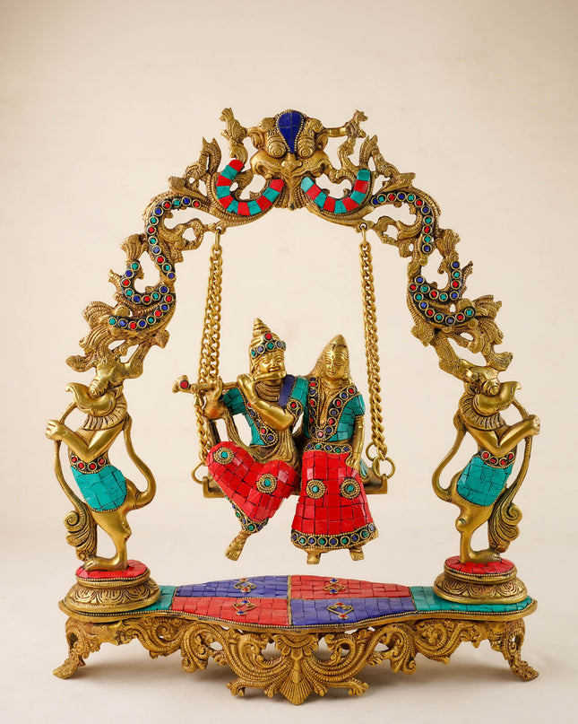 Brass Radhe Krishna on Jhoola - WL0089
