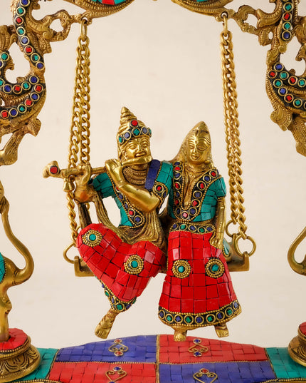 Brass Radhe Krishna on Jhoola - WL0089