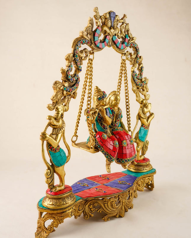 Brass Radhe Krishna on Jhoola - WL0089