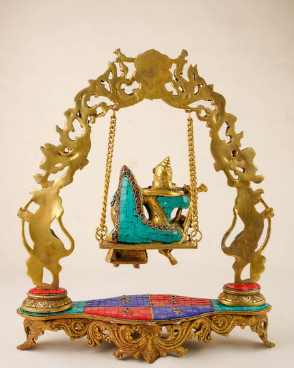 Brass Radhe Krishna on Jhoola - WL0089