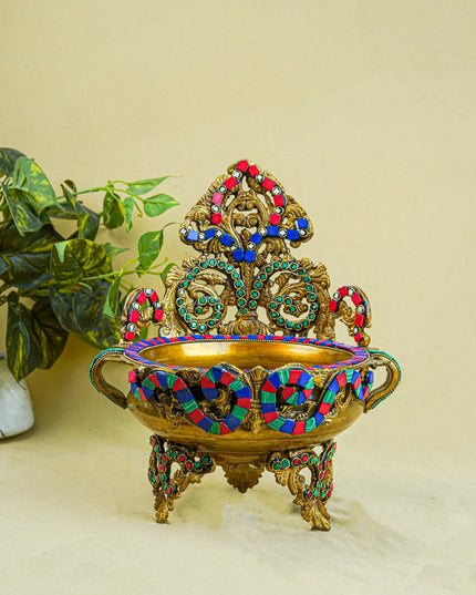 Brass Urli with Stone Work - 11 inch - WL0319