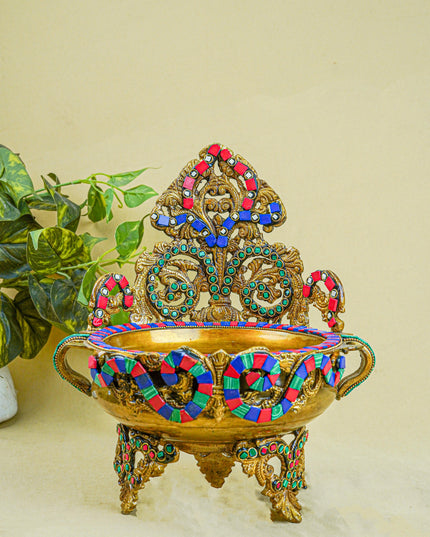 Brass Urli with Stone Work - 11 inch - WL0319