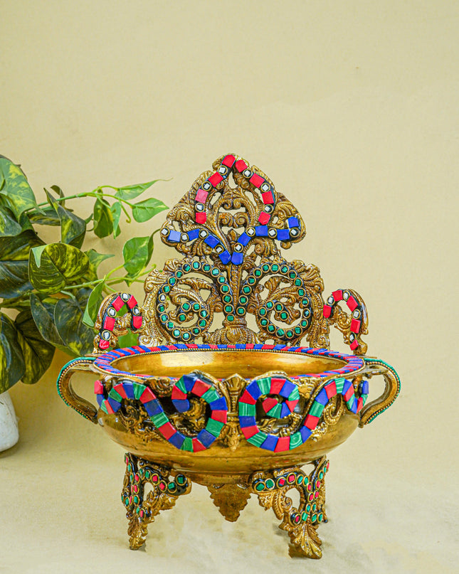 Brass Urli with Stone Work - 11 inch - WL0319