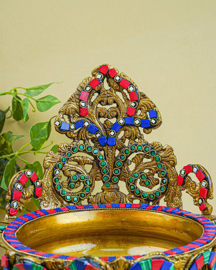 Brass Urli with Stone Work - 11 inch - WL0319