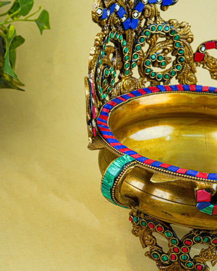 Brass Urli with Stone Work - 11 inch - WL0319
