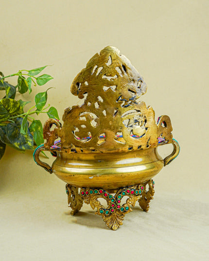 Brass Urli with Stone Work - 11 inch - WL0319