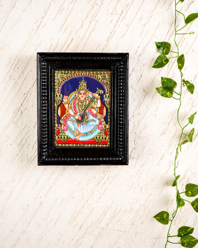 Tanjore Painting - Saraswathi - Flat (Gold Foil) - 8x6 inch - WL0335