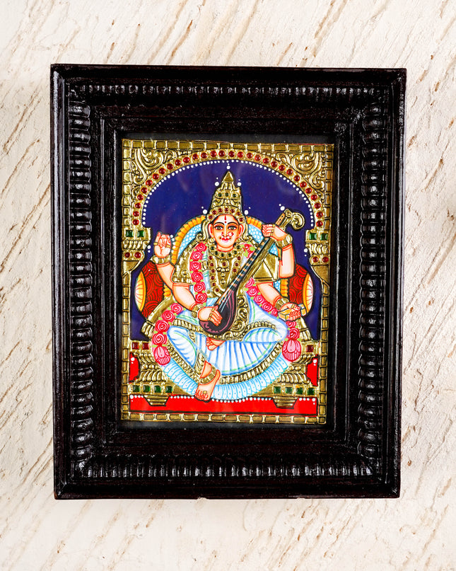 Tanjore Painting - Saraswathi - Flat (Gold Foil) - 8x6 inch - WL0335