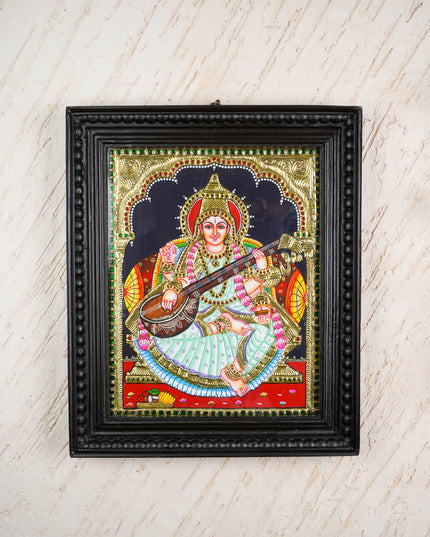 Tanjore Painting - Saraswathi - Flat (Gold Foil) - 15x12 inch - WL0461
