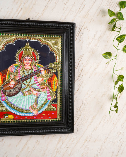 Tanjore Painting - Saraswathi - Flat (Gold Foil) - 15x12 inch - WL0461
