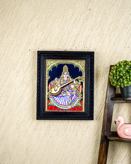 Tanjore Painting - Saraswathi - Flat (Gold Foil) - 15x12 inch - WL0461
