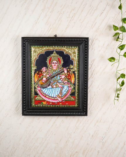 Tanjore Painting - Saraswathi - Flat (Gold Foil) - 15x12 inch - WL0461