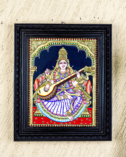 Tanjore Painting - Saraswathi - Flat (Gold Foil) - 15x12 inch - WL0461