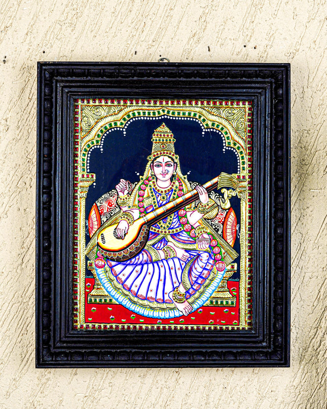 Tanjore Painting - Saraswathi - Flat (Gold Foil) - 15x12 inch - WL0461
