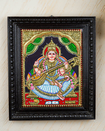 Tanjore Painting - Saraswathi - Flat (Gold Foil) - 15x12 inch - WL0461