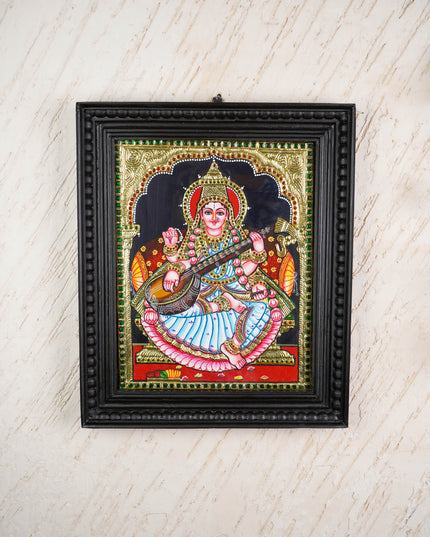 Tanjore Painting - Saraswathi - Flat (Gold Foil) - 15x12 inch - WL0461