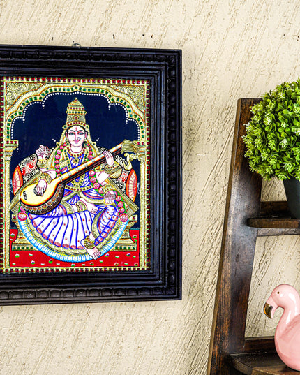 Tanjore Painting - Saraswathi - Flat (Gold Foil) - 15x12 inch - WL0461