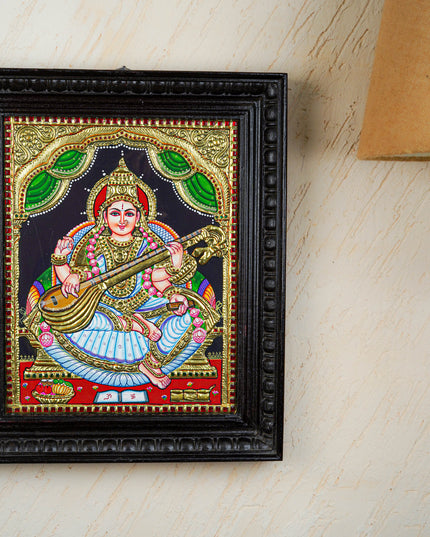 Tanjore Painting - Saraswathi - Flat (Gold Foil) - 15x12 inch - WL0461