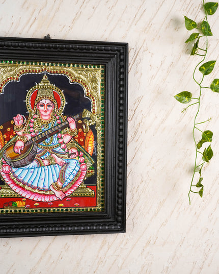 Tanjore Painting - Saraswathi - Flat (Gold Foil) - 15x12 inch - WL0461