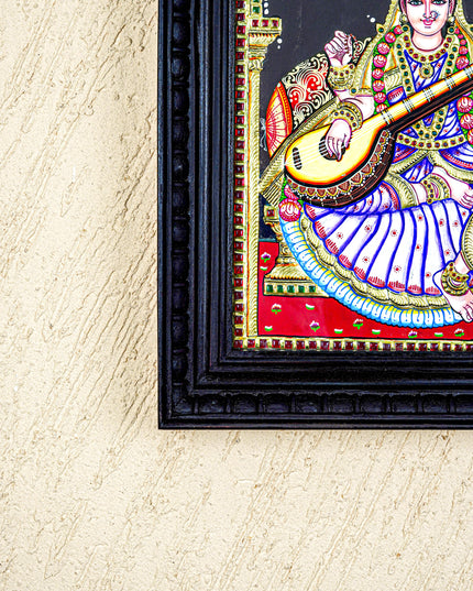 Tanjore Painting - Saraswathi - Flat (Gold Foil) - 15x12 inch - WL0461