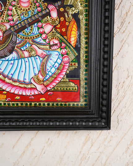 Tanjore Painting - Saraswathi - Flat (Gold Foil) - 15x12 inch - WL0461