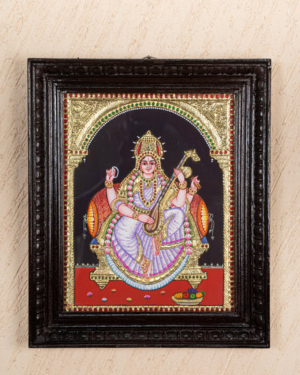 Tanjore Painting - Saraswathi - Flat (Gold Foil) - 15x12 inch - WL0461