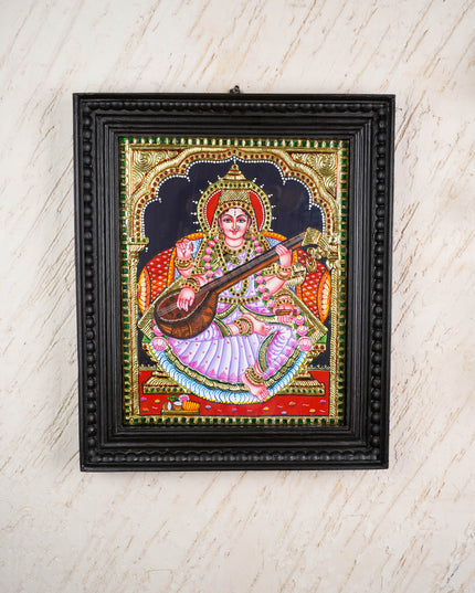 Tanjore Painting - Saraswathi - Flat (Gold Foil) - 15x12 inch - WL0461