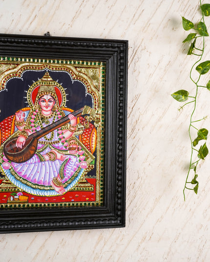 Tanjore Painting - Saraswathi - Flat (Gold Foil) - 15x12 inch - WL0461