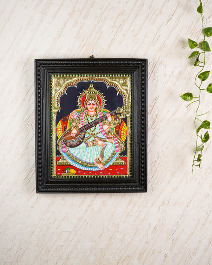 Tanjore Painting - Saraswathi - Flat (Gold Foil) - 15x12 inch - WL0461