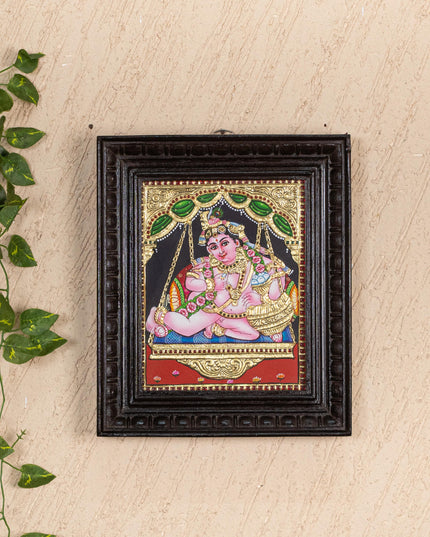 Tanjore Painting - Jhoola Krishna - Flat (Gold Foil) - 10x8 inch - WL0485