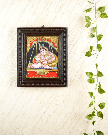 Tanjore Painting - Jhoola Krishna - Flat (Gold Foil) - 10x8 inch - WL0485