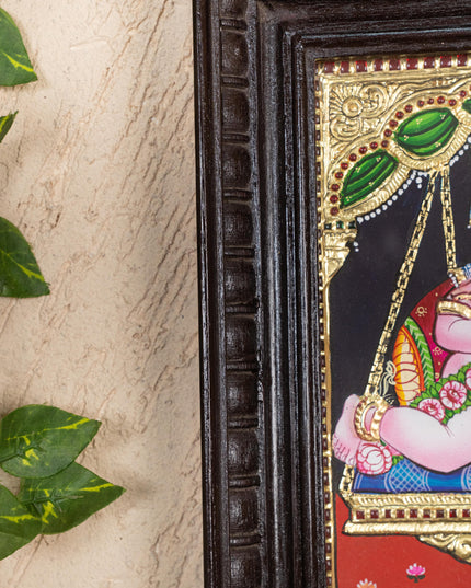 Tanjore Painting - Jhoola Krishna - Flat (Gold Foil) - 10x8 inch - WL0485
