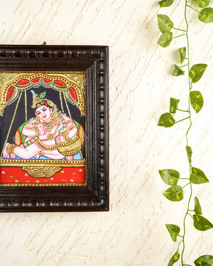Tanjore Painting - Jhoola Krishna - Flat (Gold Foil) - 10x8 inch - WL0485