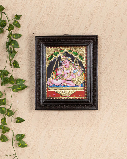 Tanjore Painting - Jhoola Krishna - Flat (Gold Foil) - 10x8 inch - WL0485
