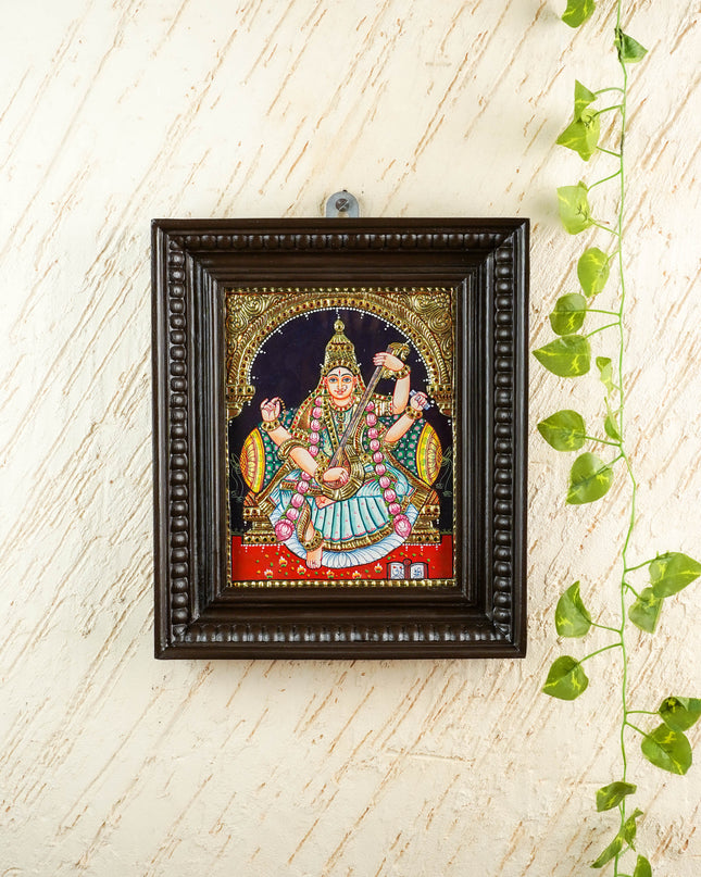 Tanjore Painting - Saraswathi - Flat (Gold Foil) - 10x8 inch - WL0562