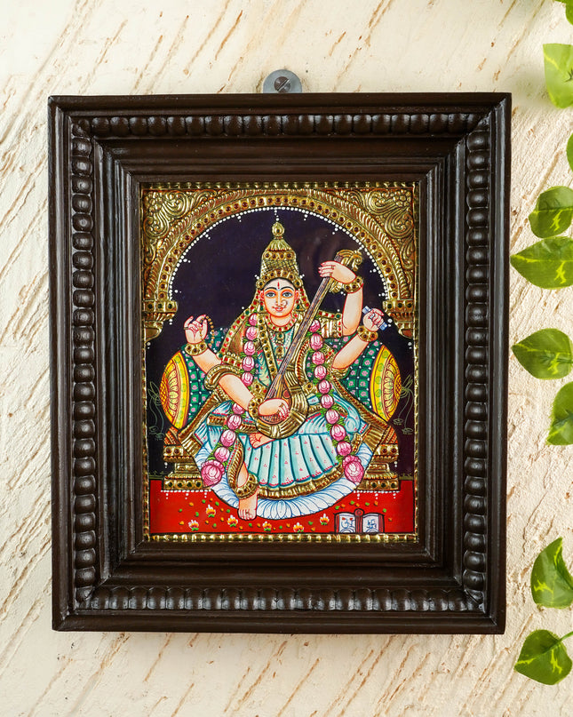 Tanjore Painting - Saraswathi - Flat (Gold Foil) - 10x8 inch - WL0562