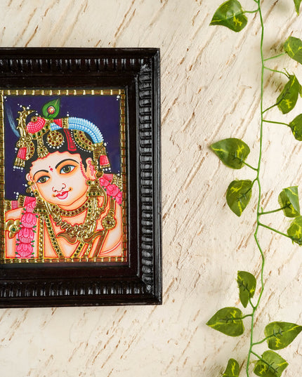 Tanjore Painting - Krishna - Flat (Gold foil) - 8x6 inch - WL0846